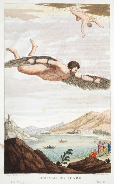 Daedalus and Icarus, Book VIII, illustration from Ovid